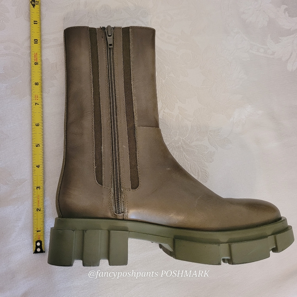 new!FREE PEOPLE olive green soft leather combat boot lug sole zipper elastic lux - Picture 7 of 17